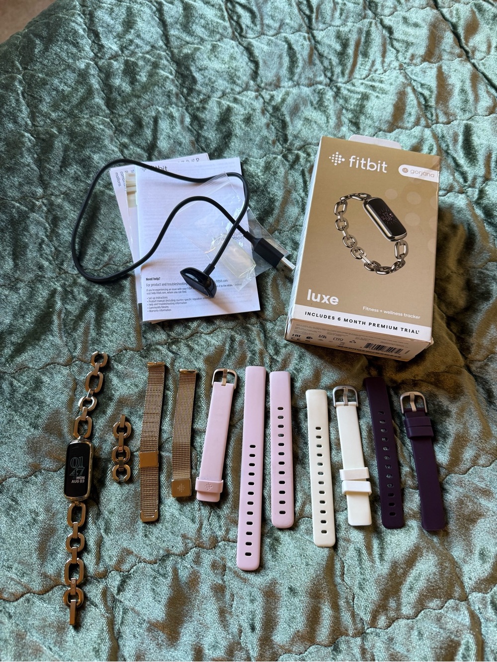 Fitbit Luxe Gorjana Gold Fitness Tracker + 4 Extra Bands + Box & Charger